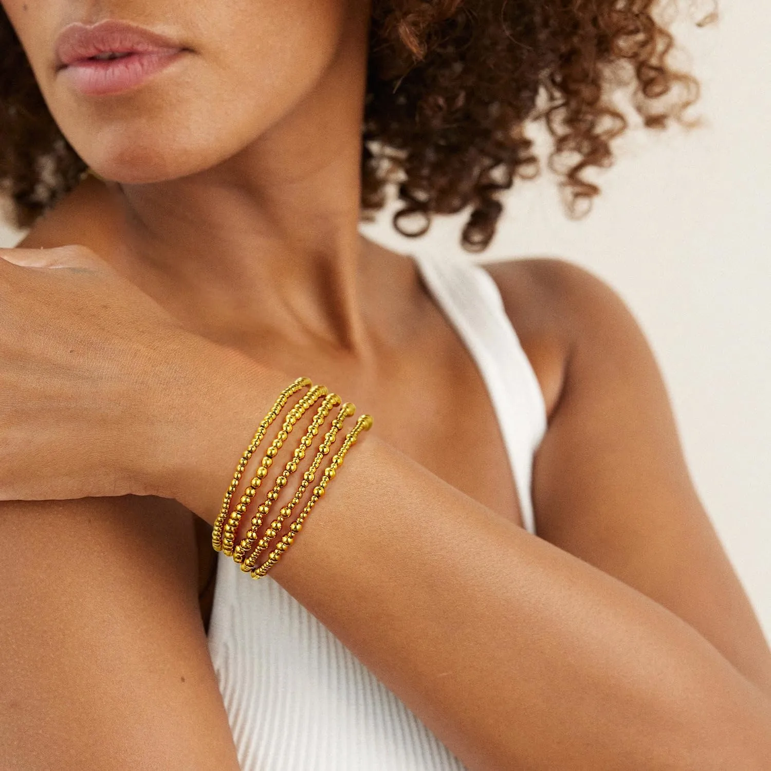 Badu Silver Beaded Bracelets for Women no tarnish Silver plated Stackable Bead Ball Bracelet Stretchable Elastic Hypoallergenic Trendy