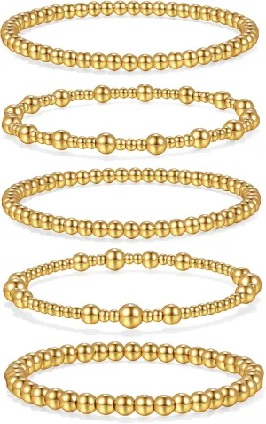 Badu Silver Beaded Bracelets for Women no tarnish Silver plated Stackable Bead Ball Bracelet Stretchable Elastic Hypoallergenic Trendy
