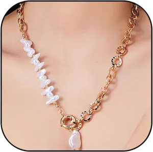 Baroque Gold Irregular Pearl Pendant Necklace - Vintage Charm Choker, Chunky Chain - Pearl Jewelry Gifts for Women