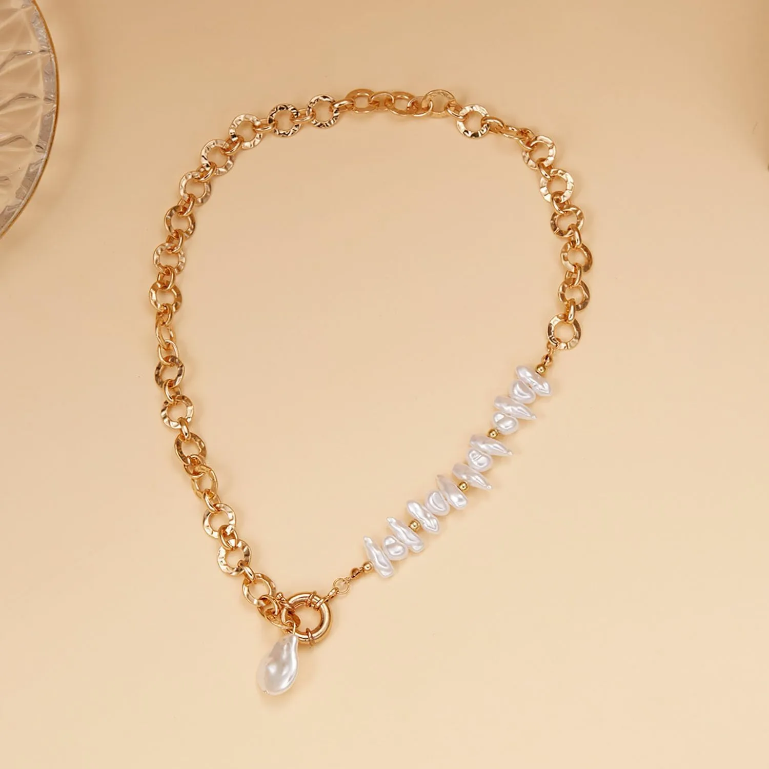 Baroque Gold Irregular Pearl Pendant Necklace - Vintage Charm Choker, Chunky Chain - Pearl Jewelry Gifts for Women