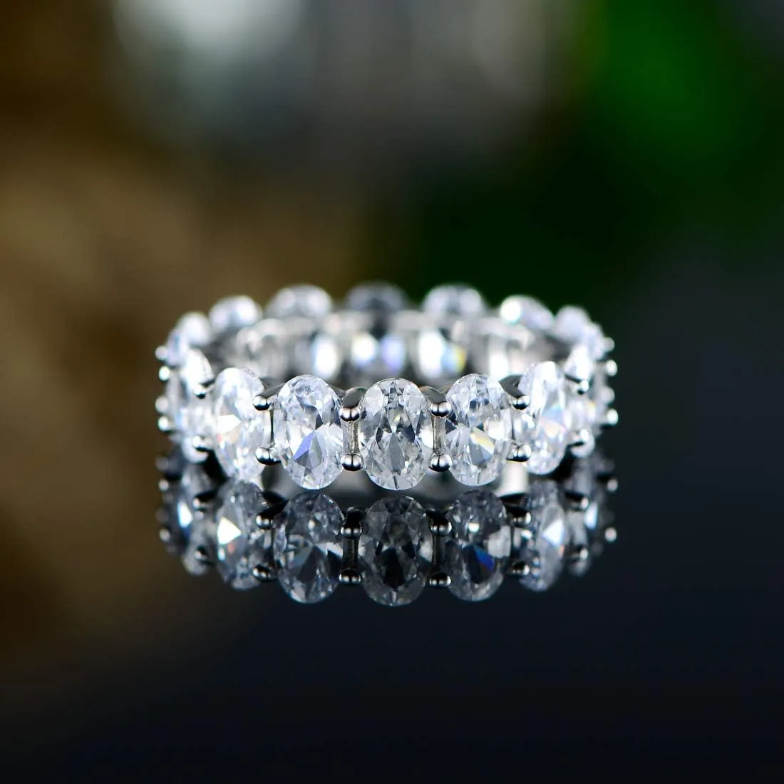 Barzel 18k White Gold/Rose Gold & Gold Plated Eternity Oval Cut Cubic Zirconia Eternity Ring Band