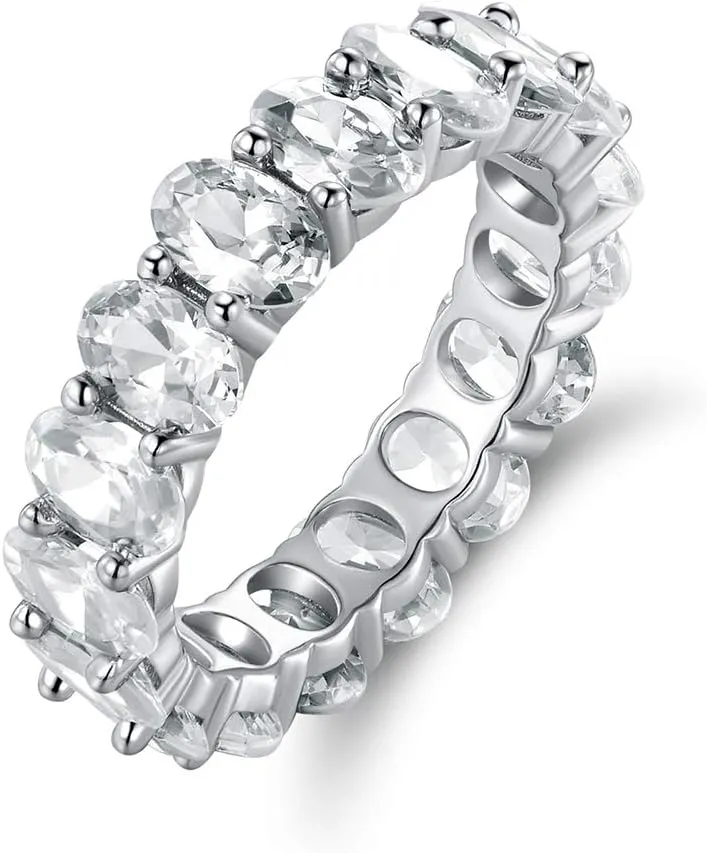 Barzel 18k White Gold/Rose Gold & Gold Plated Eternity Oval Cut Cubic Zirconia Eternity Ring Band
