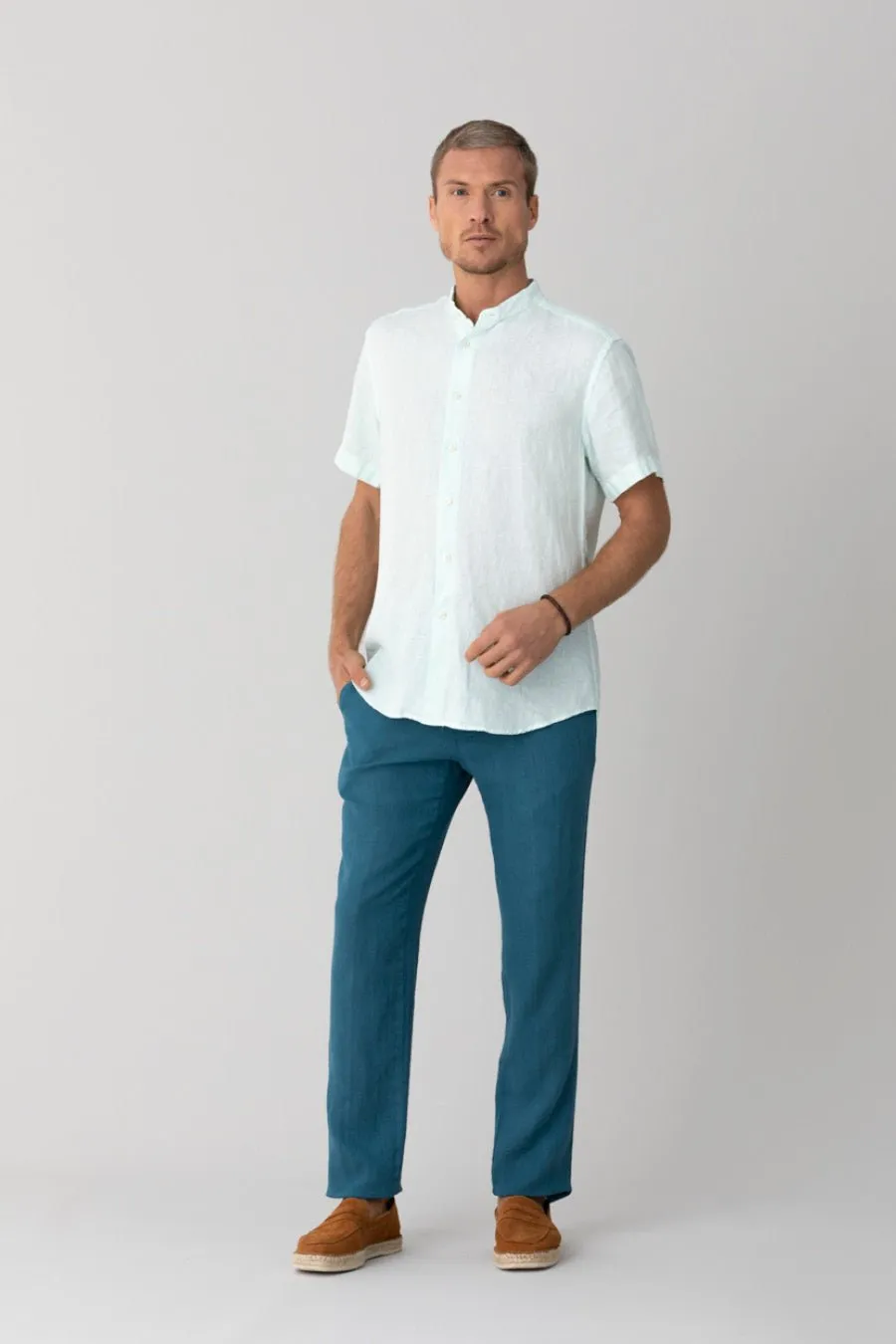 basic linen shirt mao aqua mc