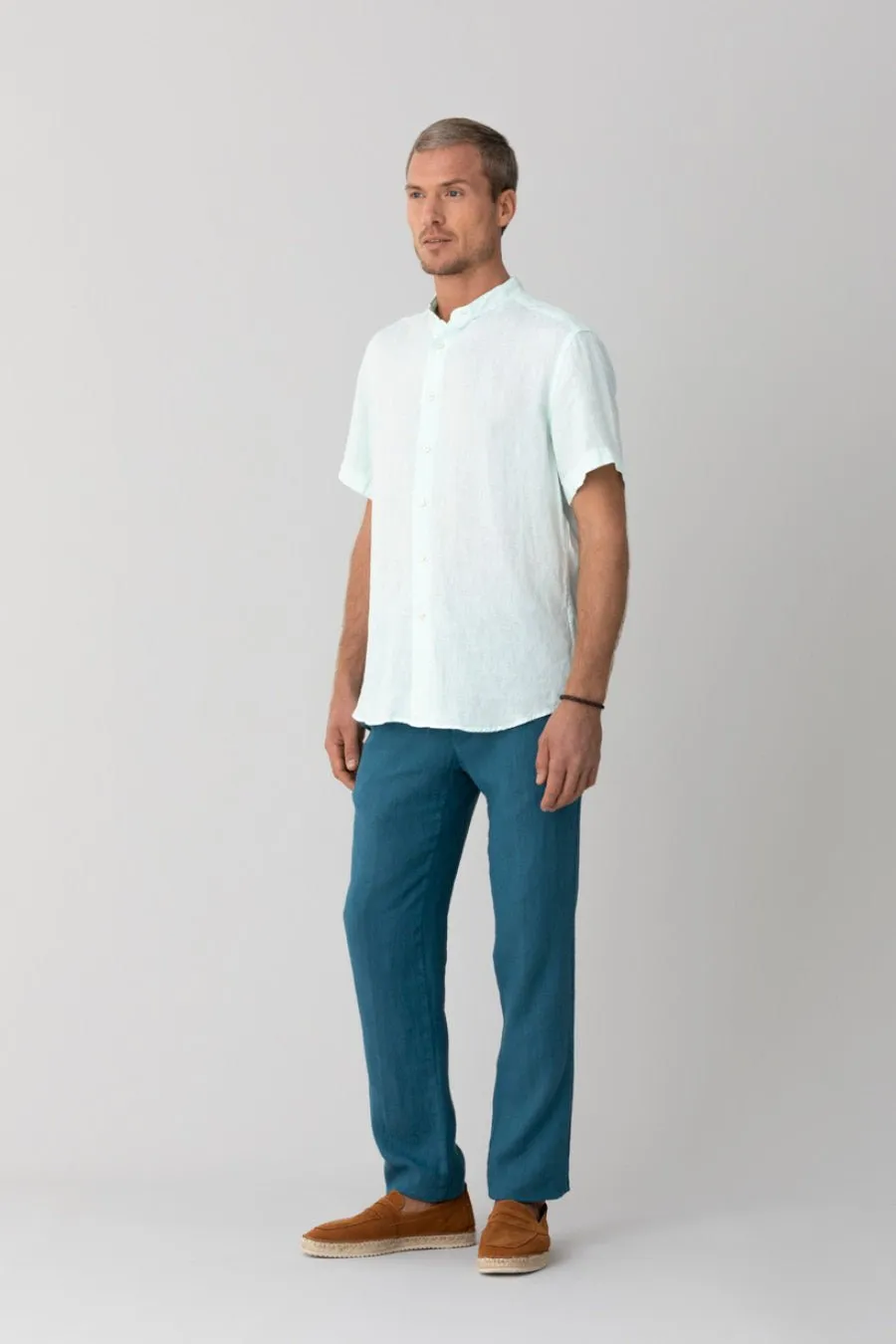 basic linen shirt mao aqua mc