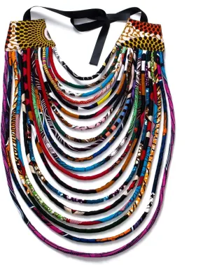 BAZINRICHE Women's Handmade Necklaces Ankara Kente Necklace Long Multi Strand African Wax Collar
