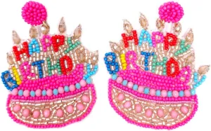 Beaded Birthday Cake Post Earrings Handmade B-day Cake Earrings