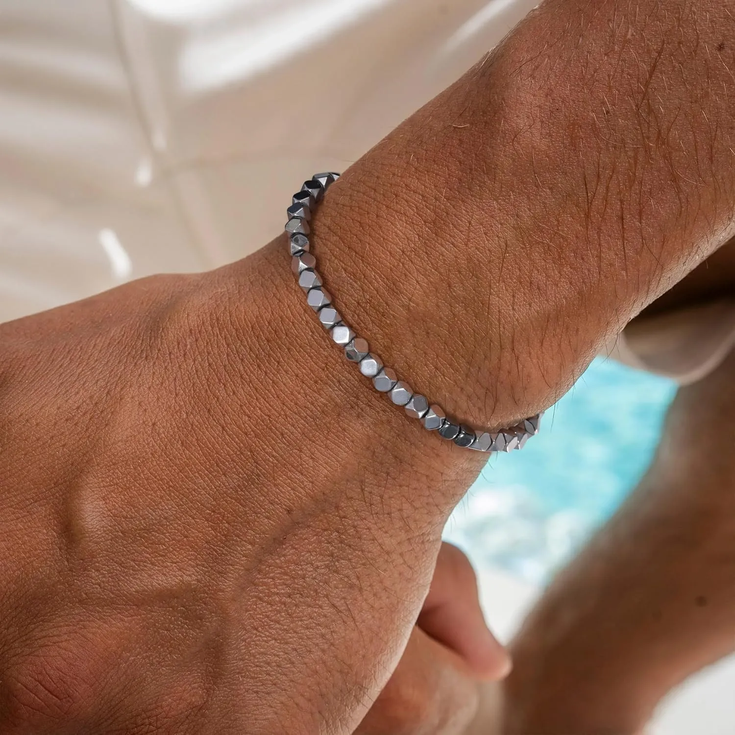 Beaded Bracelets for Men, Gifts for Fathers Day Dad 6-8MM Natural Stone Tiger Eye Stretch Adjustable Black Crystal Beaded Bracelets Set for Men Women