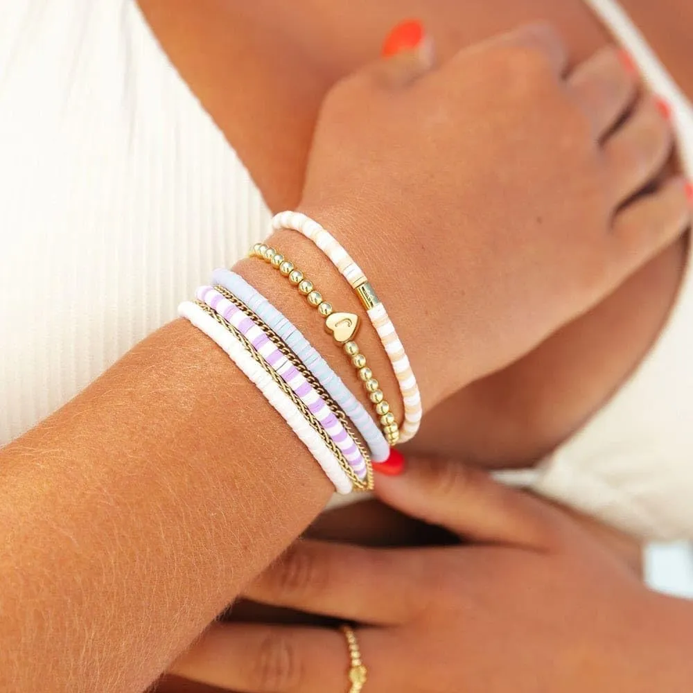 Beaded Bracelets for Women Dainty Heart Initial Bracelet Letter A-Z Charm Bracelet for Women Stretch Bead Ball Bracelet Trendy Jewelry Gifts