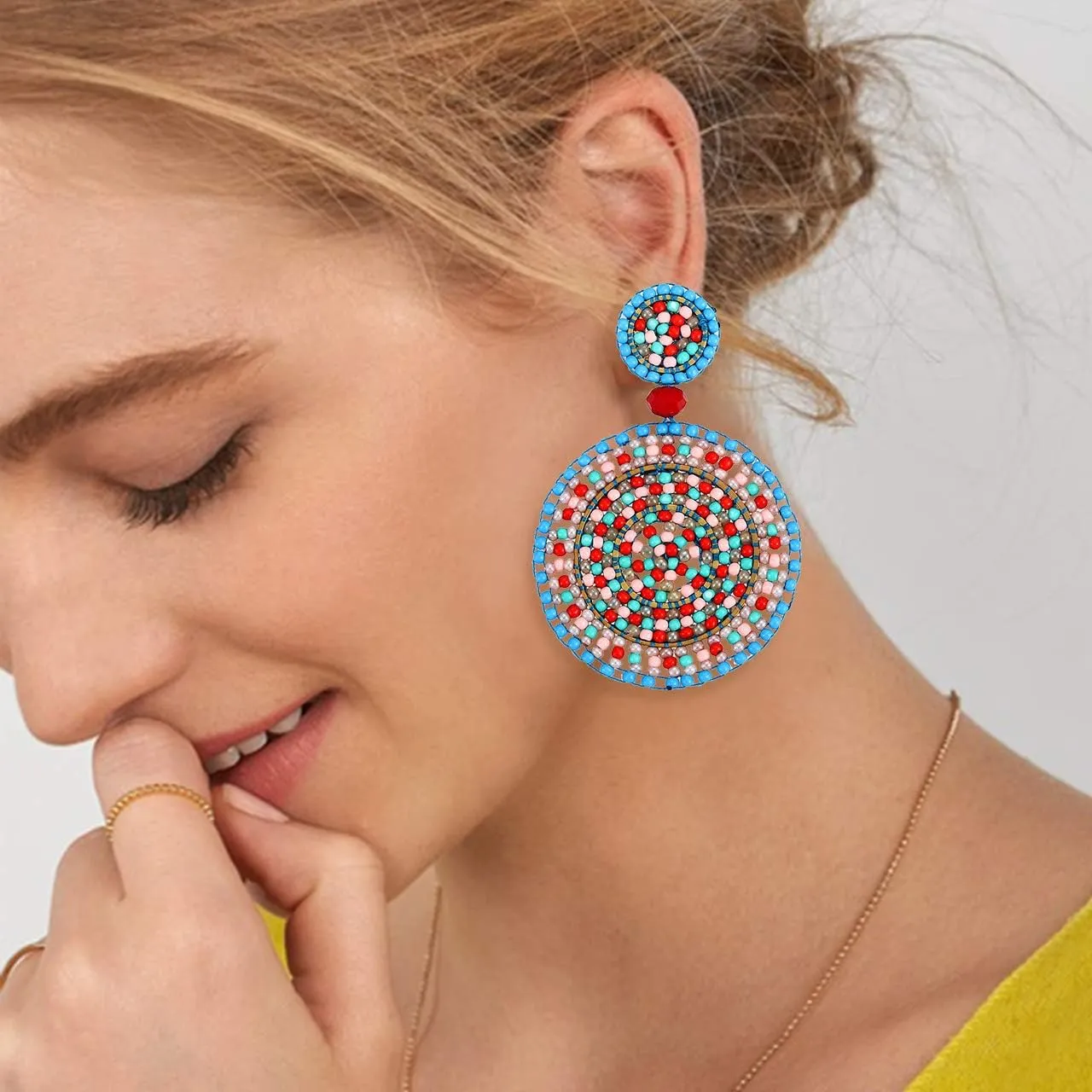 Beaded Drop Earrings for Women Handmade Colorful Beaded Earrings Boho Statement Beaded Dangle Earrings Summer Beach Jewelry Gifts