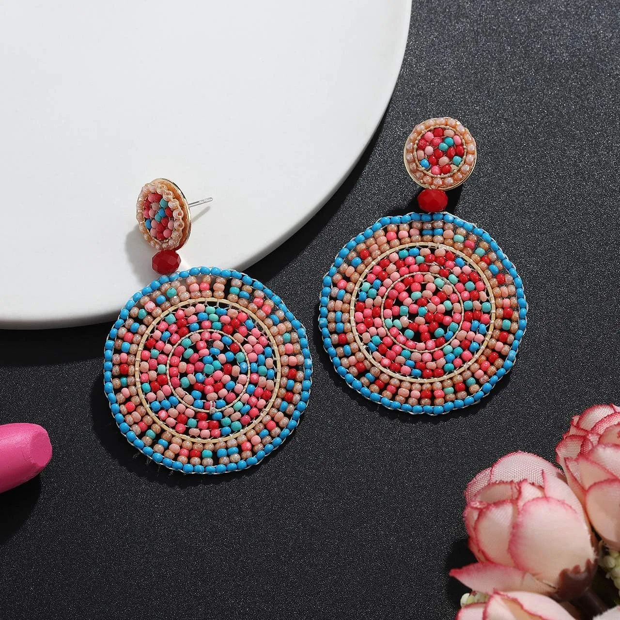 Beaded Drop Earrings for Women Handmade Colorful Beaded Earrings Boho Statement Beaded Dangle Earrings Summer Beach Jewelry Gifts