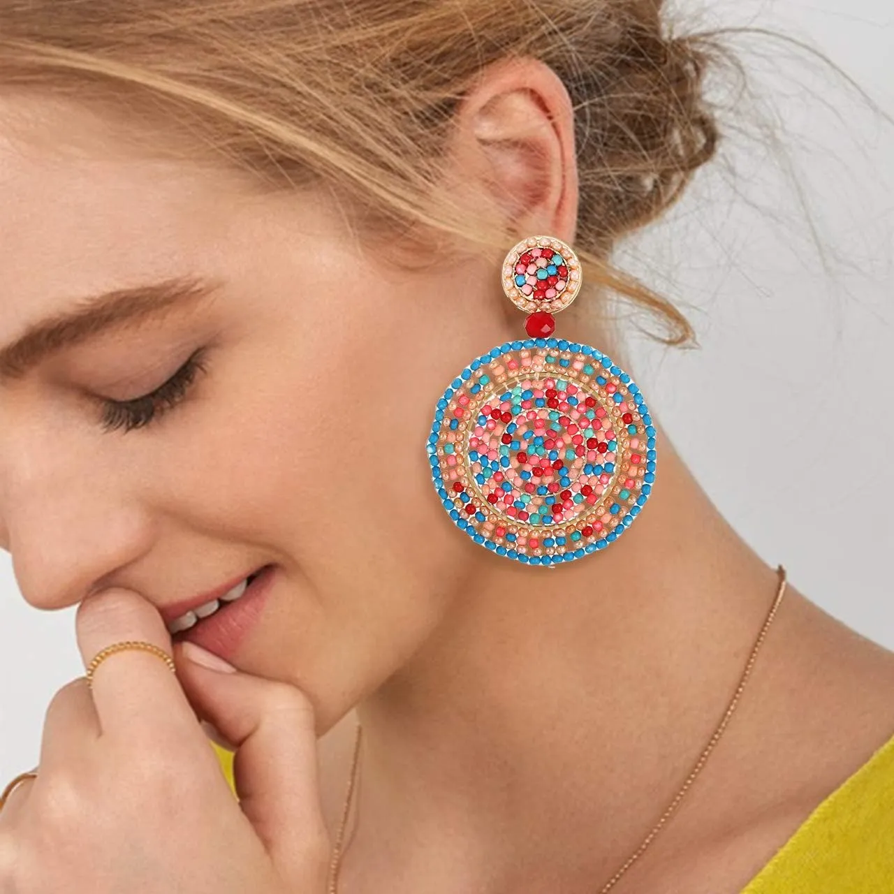 Beaded Drop Earrings for Women Handmade Colorful Beaded Earrings Boho Statement Beaded Dangle Earrings Summer Beach Jewelry Gifts