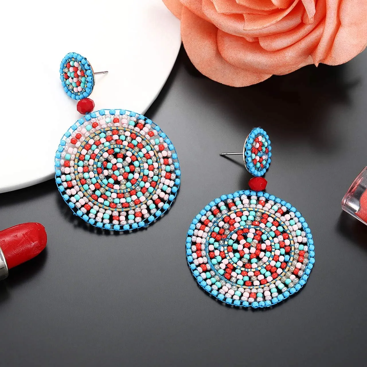 Beaded Drop Earrings for Women Handmade Colorful Beaded Earrings Boho Statement Beaded Dangle Earrings Summer Beach Jewelry Gifts