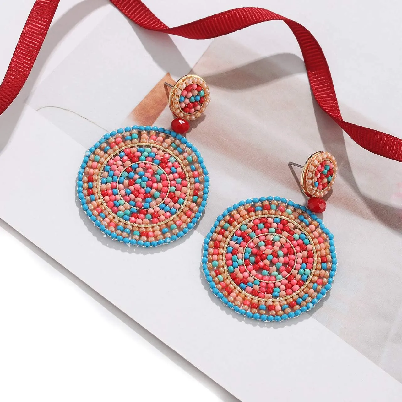 Beaded Drop Earrings for Women Handmade Colorful Beaded Earrings Boho Statement Beaded Dangle Earrings Summer Beach Jewelry Gifts