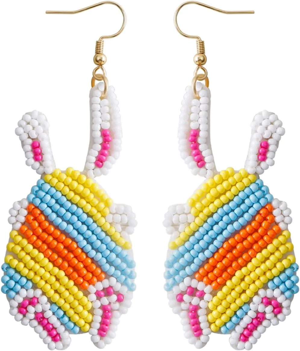 Beaded Easter Earrings for Women Girls Dangling Cute Rabbit Egg Earrings Easter Gifts for Women Friends