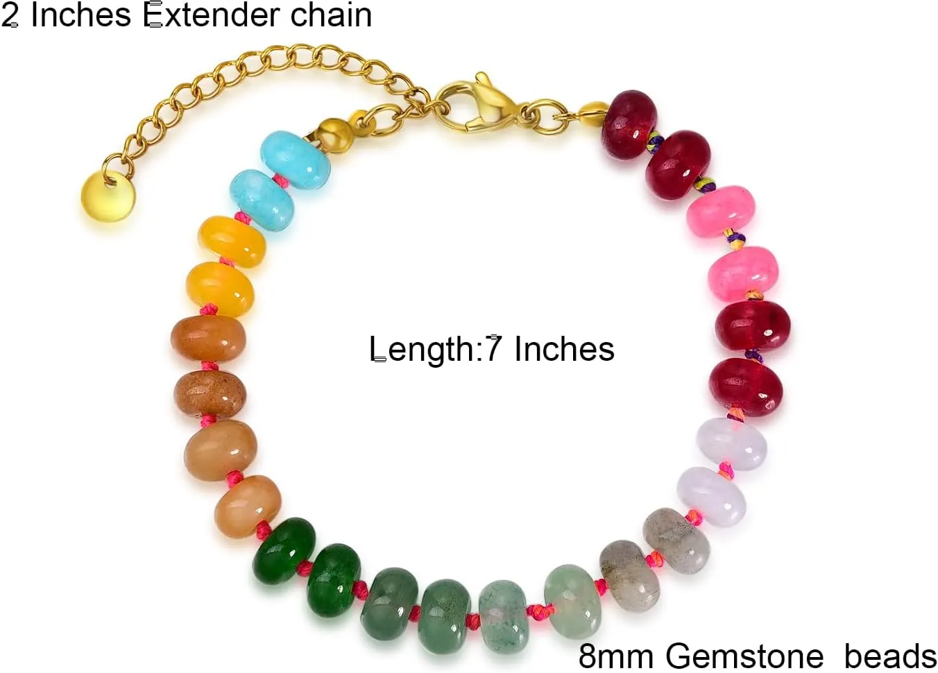 Beaded Gemstone Necklace For Women, Boho Choker, Rainbow Gemstone Necklaces, Handmade Jewelry Gift