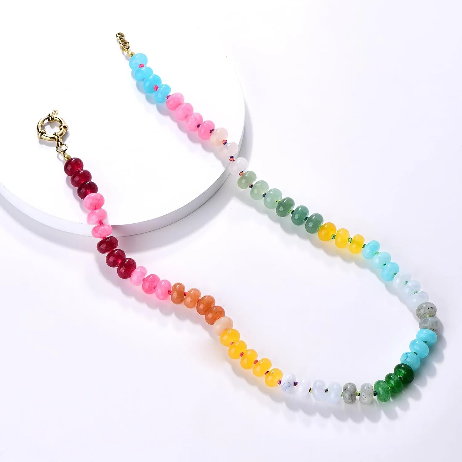 Beaded Gemstone Necklace For Women, Boho Choker, Rainbow Gemstone Necklaces, Handmade Jewelry Gift