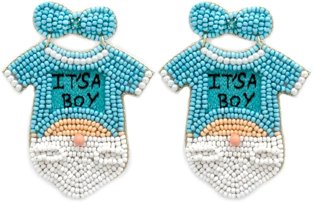 Beaded It's a Boy Post Earrings Handmade Baby Shower Onesie Mom Blue (Blue)