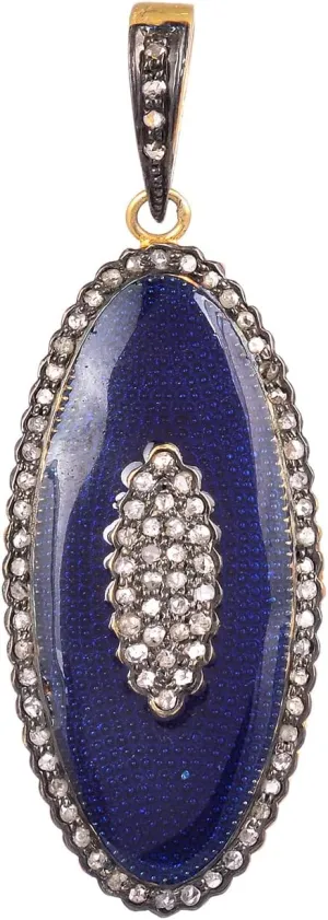 Beautiful Enamel Diamond Pendants in 925 Sterling Silver Gold Plated- Oval Shape Pendant 0.51 Carat Brown Natural Diamonds (I2-I3 Clarity) Lockets For Women