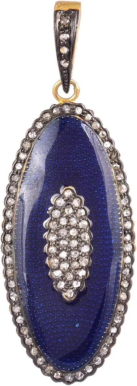 Beautiful Enamel Diamond Pendants in 925 Sterling Silver Gold Plated- Oval Shape Pendant 0.51 Carat Brown Natural Diamonds (I2-I3 Clarity) Lockets For Women