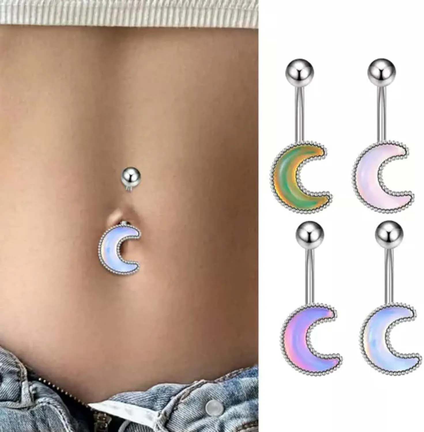 Belly Navel Jewelry Geometric Belly Ring Moon Navel Ring Belly Navel Gifts@-Pink