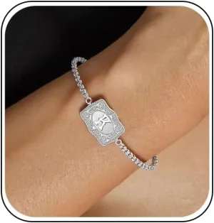 Belt Buckle Initial Bracelet for Women,Chunky Silver Embossed Belt Buckle Bracelet with Initial Letter A-Z Charm Bracelets,Personalized Rodeo Cowboy Country Western Jewelry Accessories