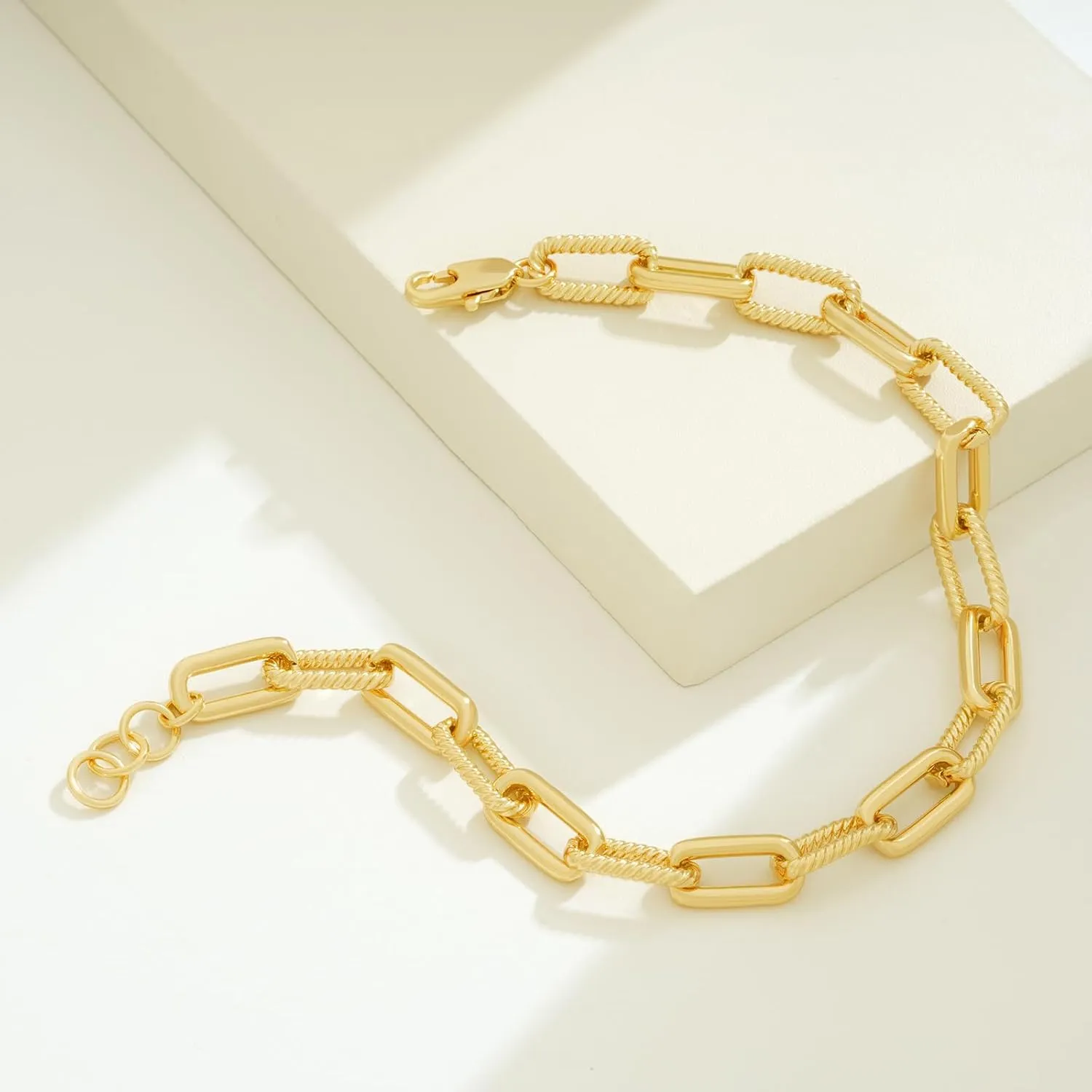 BENEIGE Women Bracelet 14K Gold Plated Paperclip Satellite Bead Ball Oval Cuba Cable Box Chain Daily Charm Layered Link Silver Bracelets Adjustable Jewelry