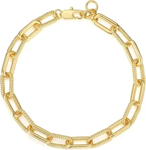 BENEIGE Women Bracelet 14K Gold Plated Paperclip Satellite Bead Ball Oval Cuba Cable Box Chain Daily Charm Layered Link Silver Bracelets Adjustable Jewelry