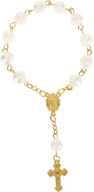 BESPORTBLE Rose Heart Rosary Bracelet Beaded Wrist Decoration Prayer Hand Chain for Daily Wear