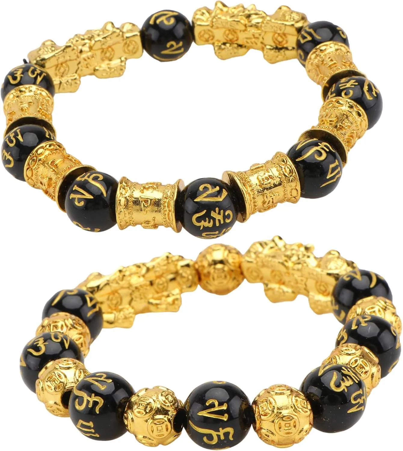 BESTYASH 2pcs Black Obsidian Jade Bead Bracelet Buddhist Auspicious Men's Jewelry Bangles for Party