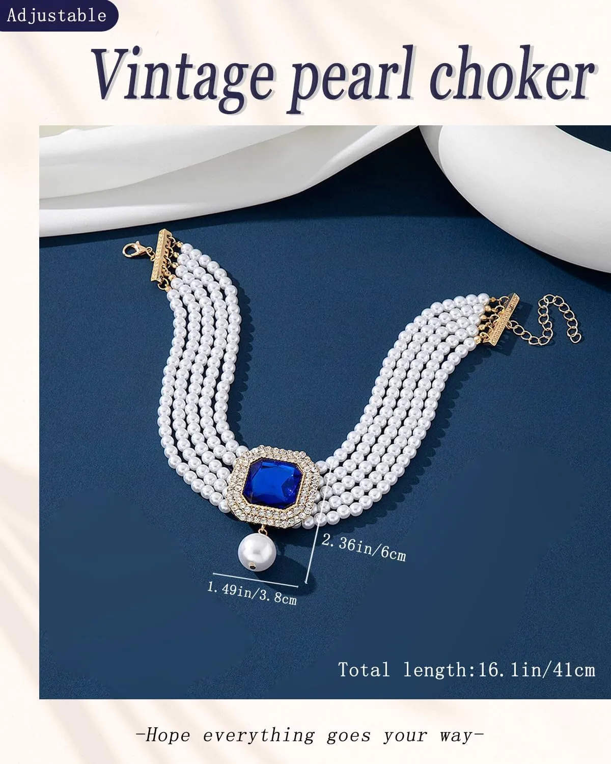 Bethynas Vintage Layered Pearl Strands Crystal Choker Necklace Baroque Pearl Rhinestones Flower Shape Pendant Short Necklace Chain Bridal Prom 1920s Costume Party Jewelry for Women