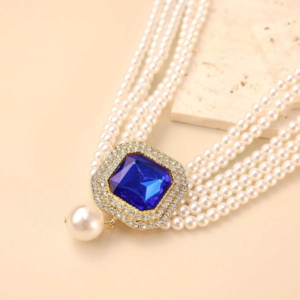 Bethynas Vintage Layered Pearl Strands Crystal Choker Necklace Baroque Pearl Rhinestones Flower Shape Pendant Short Necklace Chain Bridal Prom 1920s Costume Party Jewelry for Women