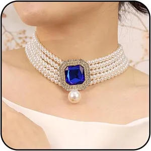 Bethynas Vintage Layered Pearl Strands Crystal Choker Necklace Baroque Pearl Rhinestones Flower Shape Pendant Short Necklace Chain Bridal Prom 1920s Costume Party Jewelry for Women