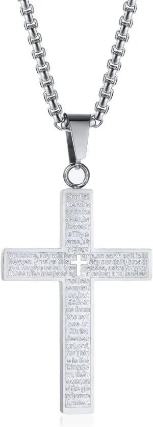 Bible Cross Necklace Touchable Bible Text Pendant Cross Bible Verse Jewelry Lord's Prayer Pendant 3D Relief Text Crucifix Stainless Steel Religious Christian Faith Gifts for Men Women Bible Cross Necklace Touchable Bible Text Pendant Cross Bible Verse Jewelry Lord's Prayer Pendant 3D Relief Text Crucifix Stainless Steel Religious Christian Faith Gifts for Men Women