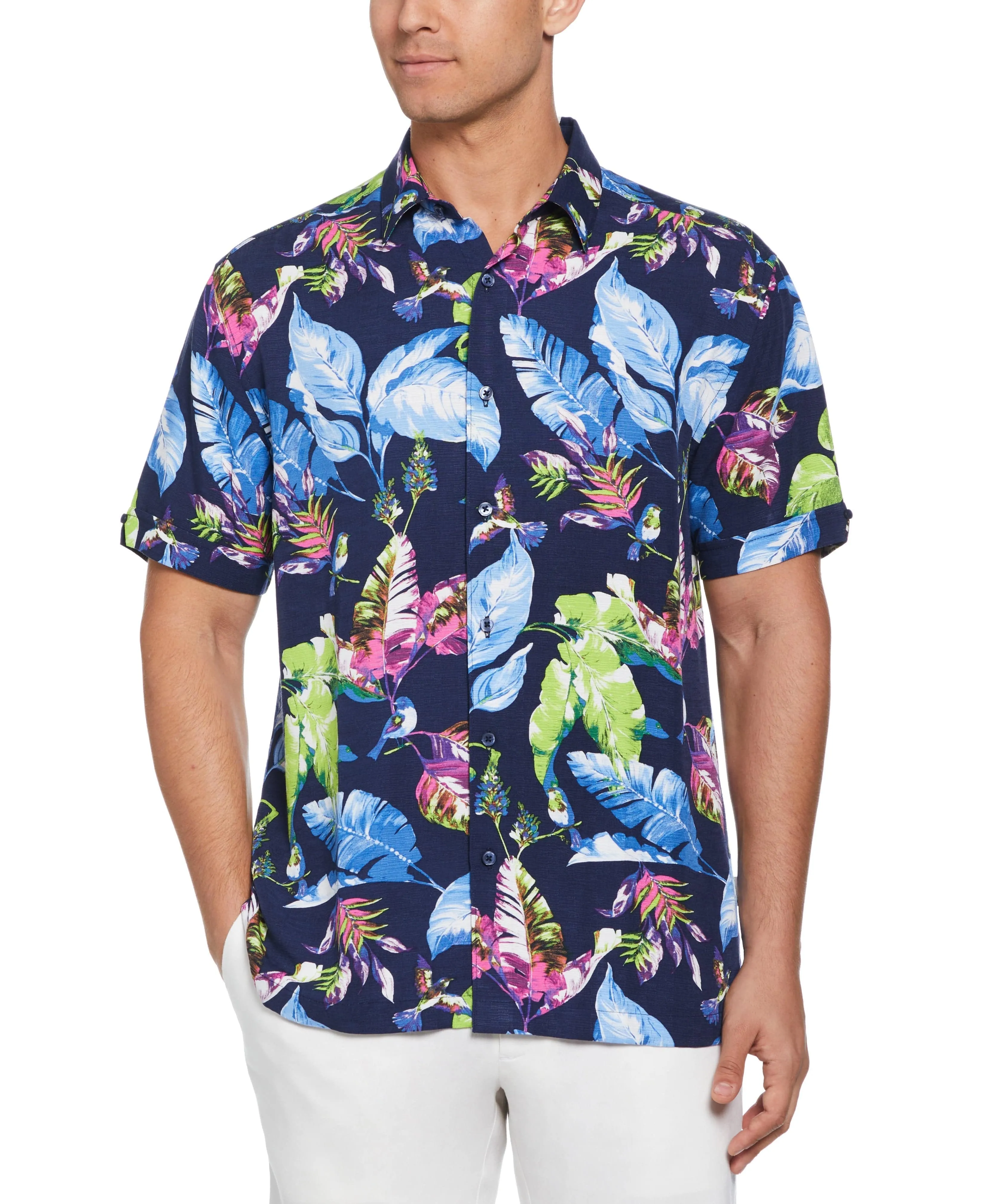 Big & Tall Textured Leaf Print Shirt