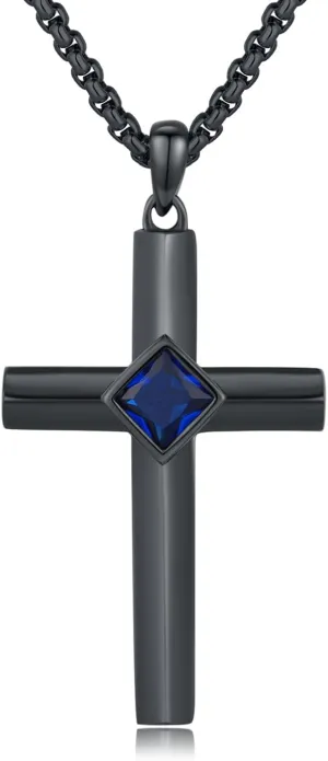 Black Cross Necklace S925 Sterling Silver Blue Zircon Cross Pendant Necklaces Jewelry for Men Women
