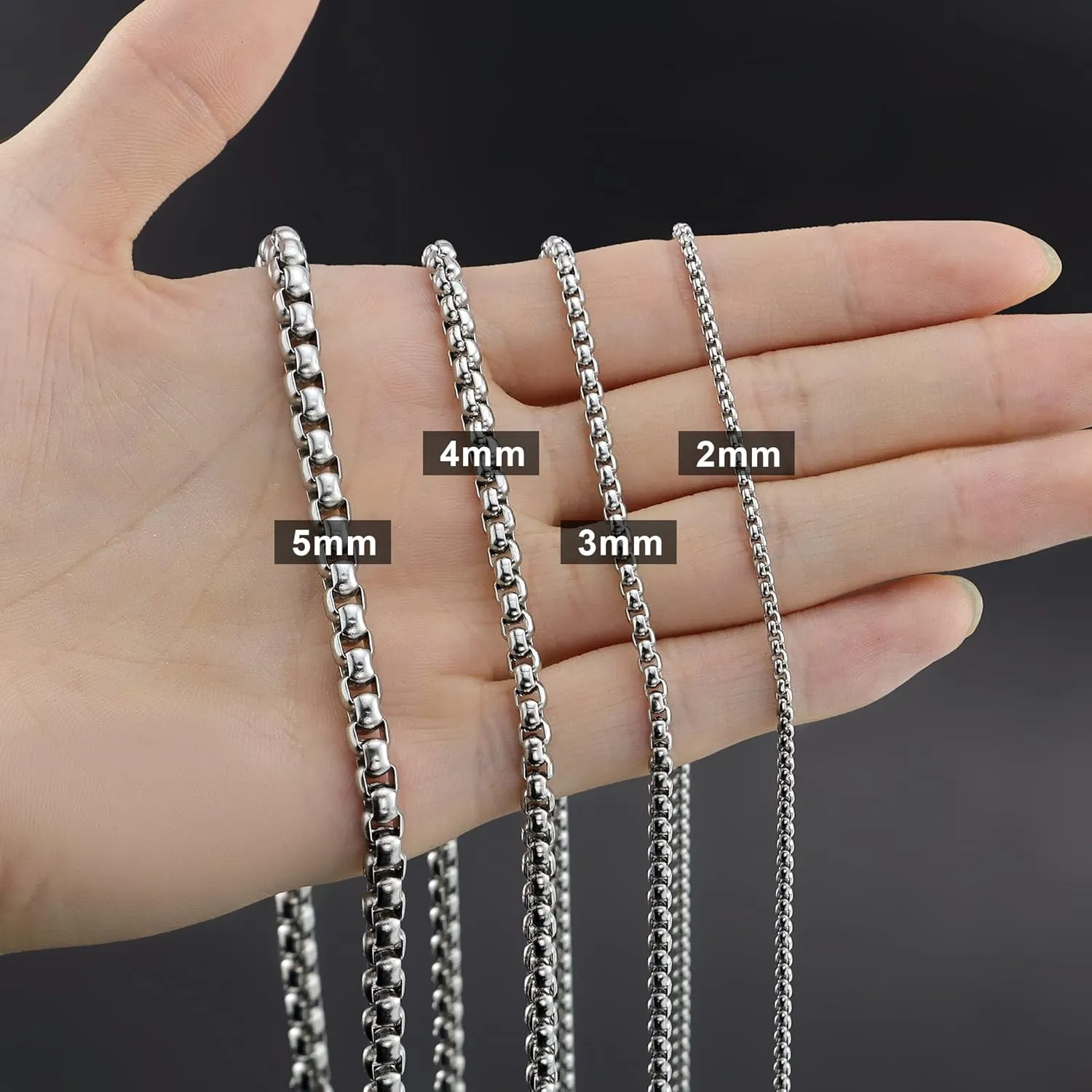 Black Square Rolo Chain Stainless Steel Round Box Chain Necklace Men Women
