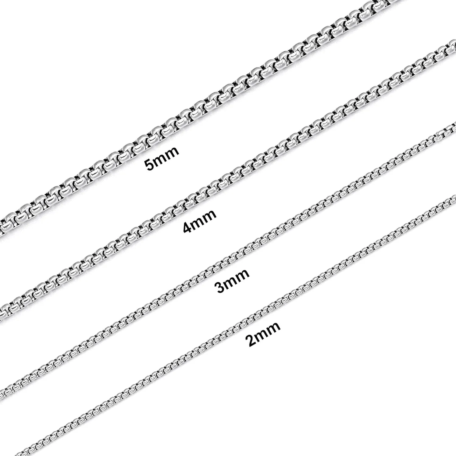 Black Square Rolo Chain Stainless Steel Round Box Chain Necklace Men Women