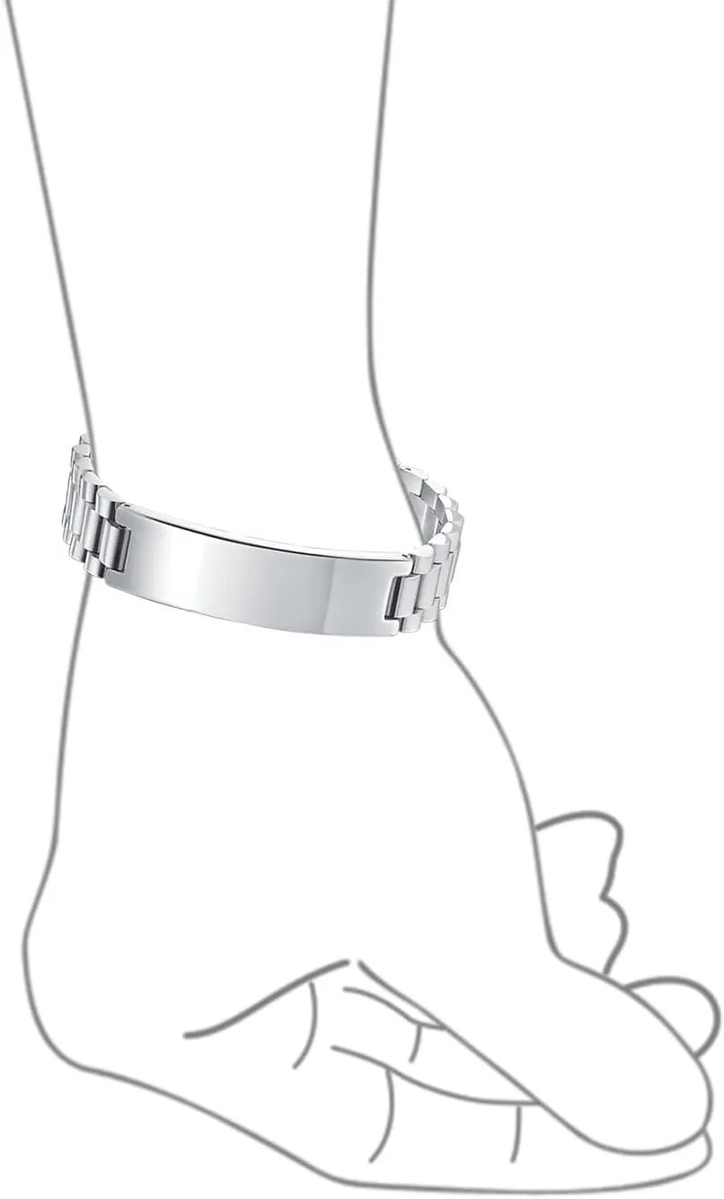 Bling Jewelry Personalize Customizable Silver Tone Stainless Steel ID Bracelet Watchband Name Plated Identification for Men Sizes 8 8.5