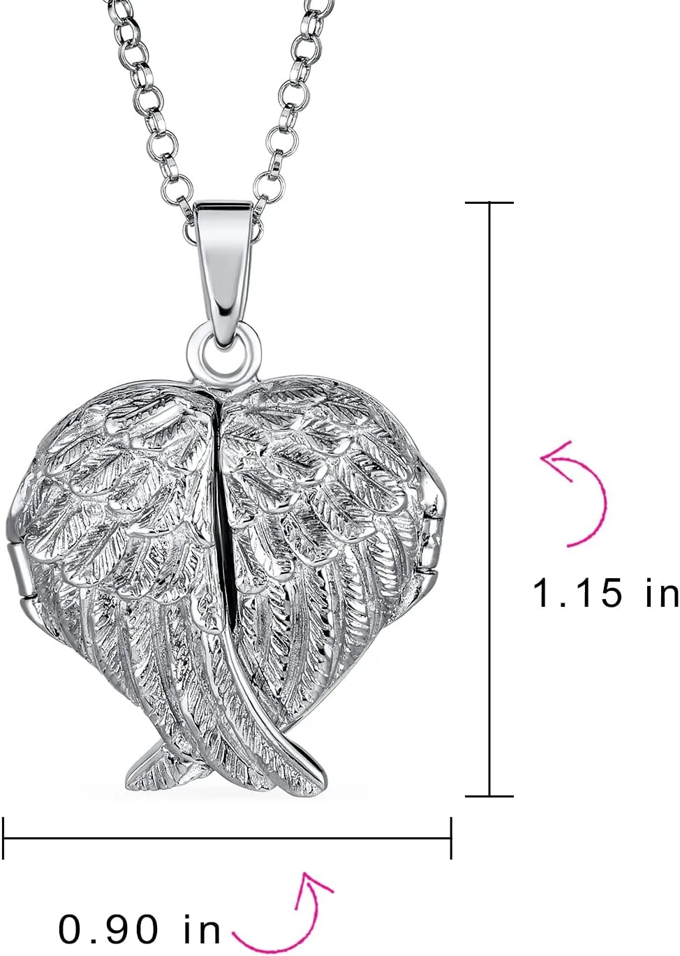 Bling Jewelry Personalize Plain Dome Protection Guardian Angel Wing Feathered Heart Shaped Keepsake Locket For Women Teens Holds Photos Pictures .925 Silver Necklace Pendant Customizable