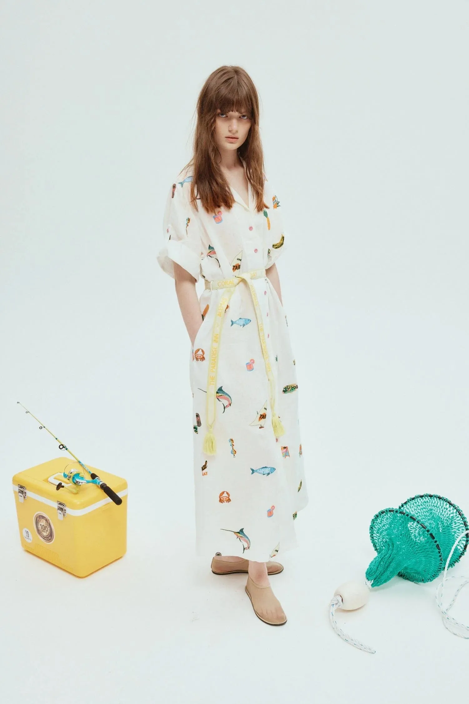 Blue Marlin Embroidered Dress Cream