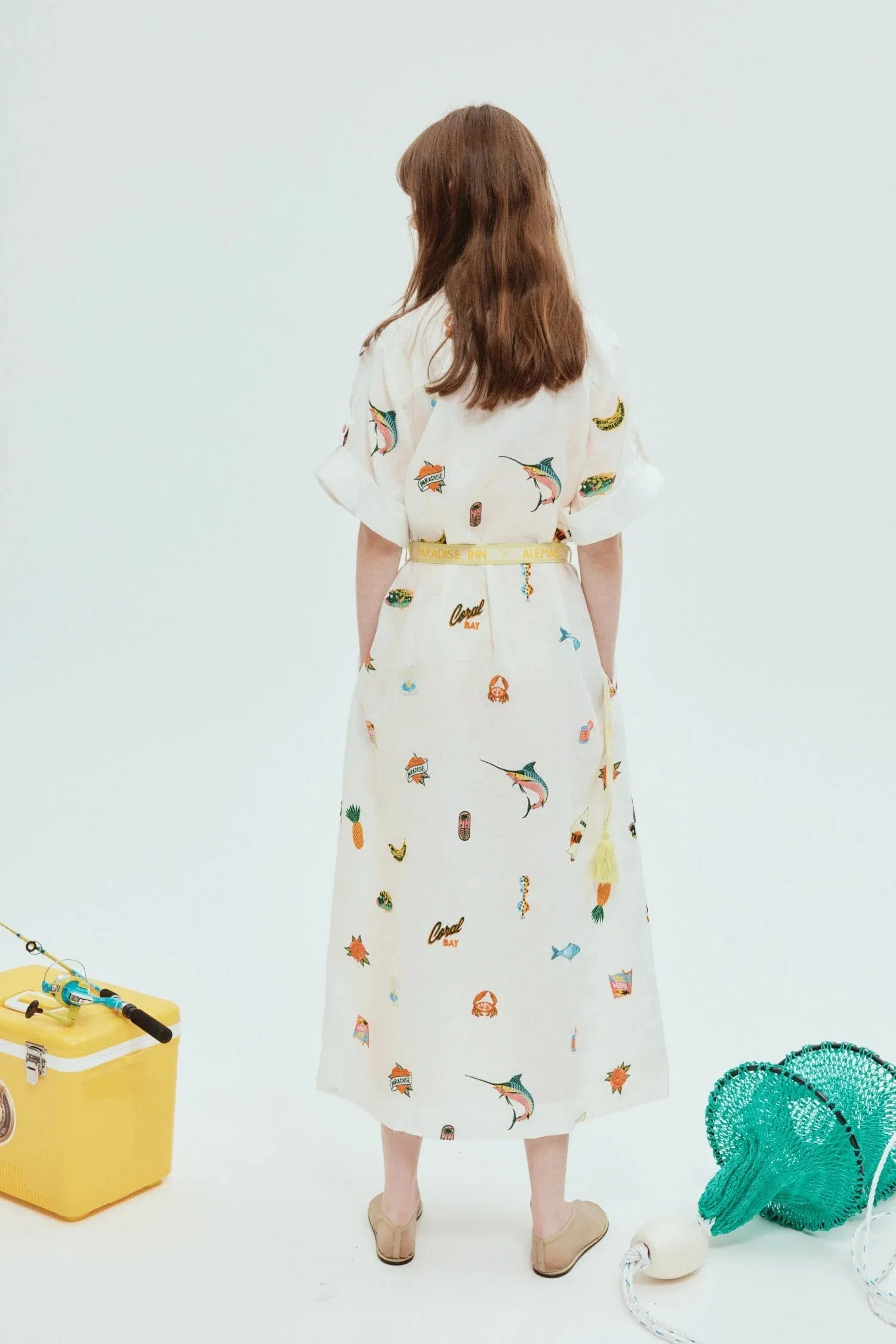 Blue Marlin Embroidered Dress Cream