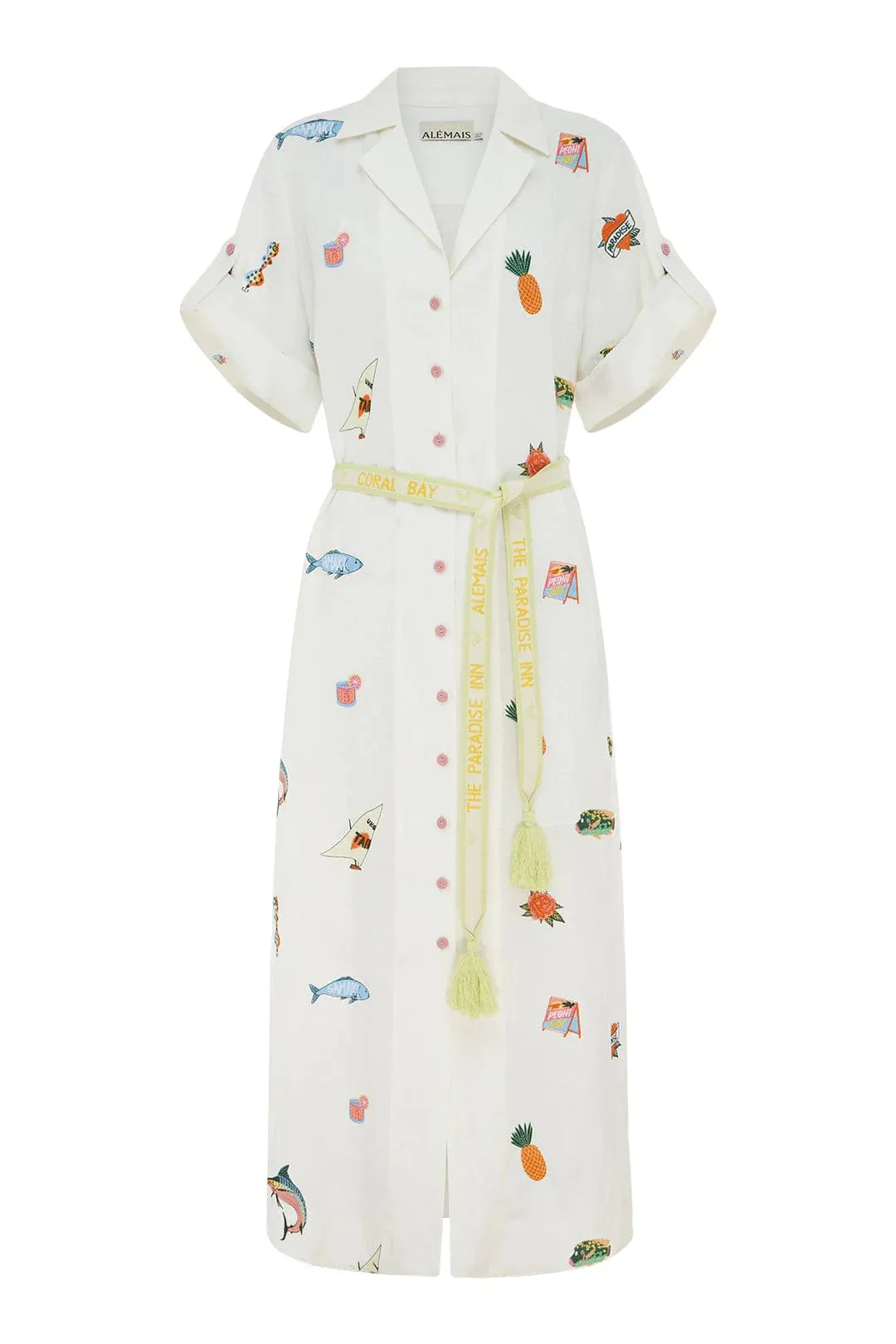 Blue Marlin Embroidered Dress Cream