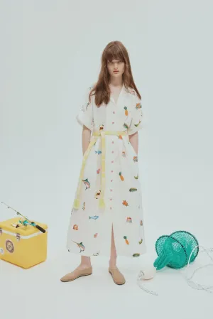 Blue Marlin Embroidered Dress Cream