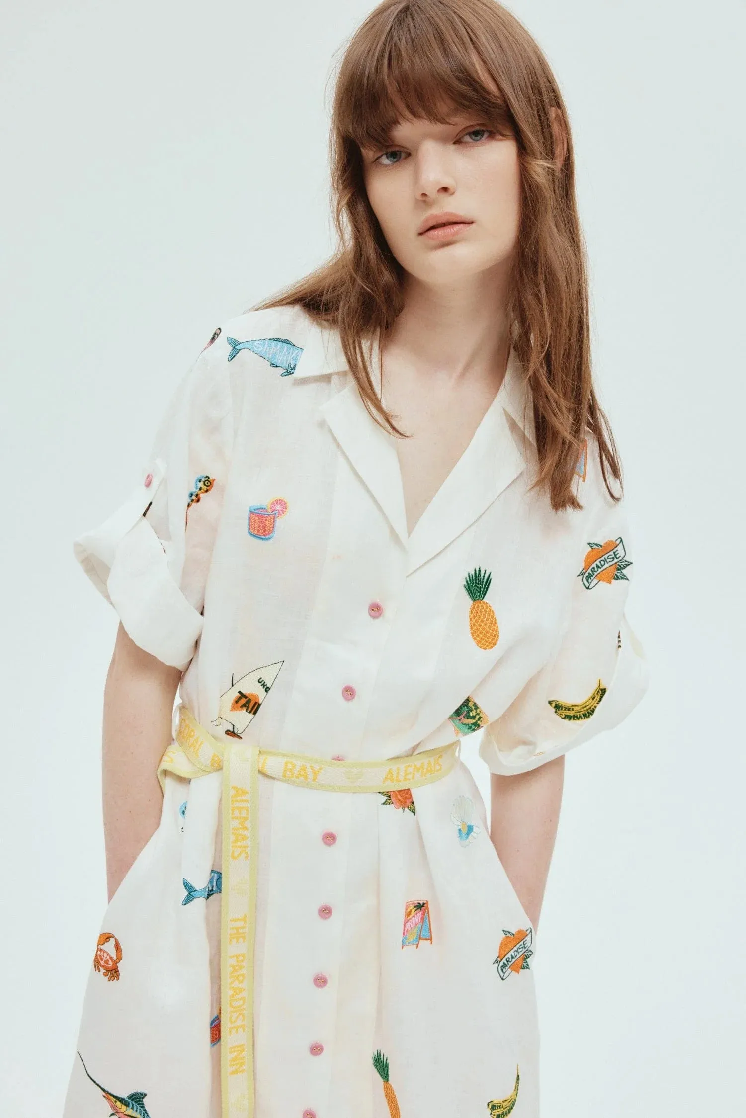 Blue Marlin Embroidered Dress Cream