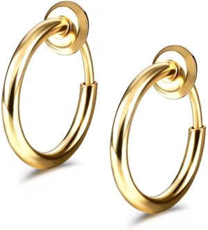 BodyJewelryOnline Anodized Gold Finish Fake Nose Ring Hoop Clip on Earrings Fake Septum Non Piercing Hoop Earrings Lip Ring Fake Cartilage Earrings for Women - Sold As a Pair