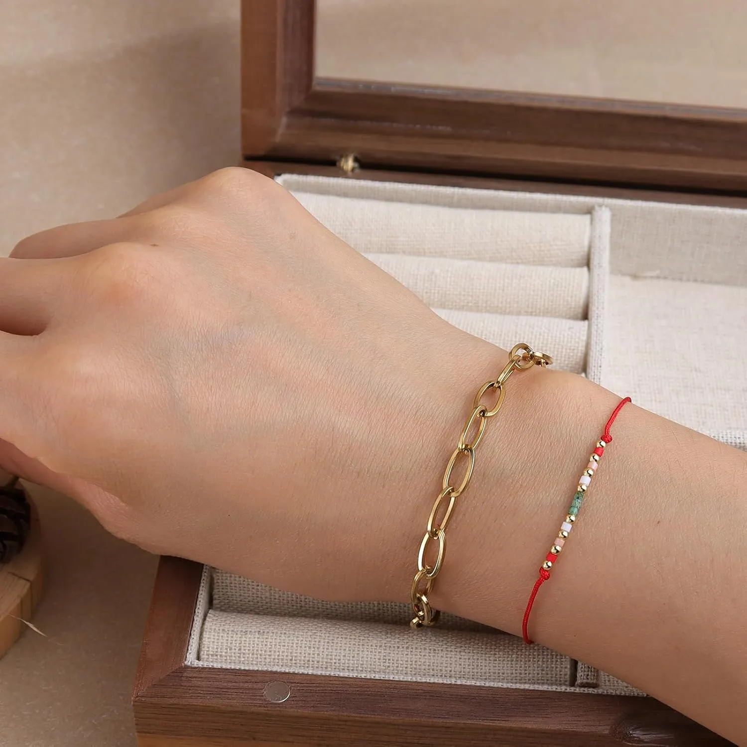 Bohemia Gold Seed Beads Pearl Bracelets for Women, Dainty Handmade Adjustable Boho Colorful Friendship Strand Bracelet Summer Beach Jewelry Gift