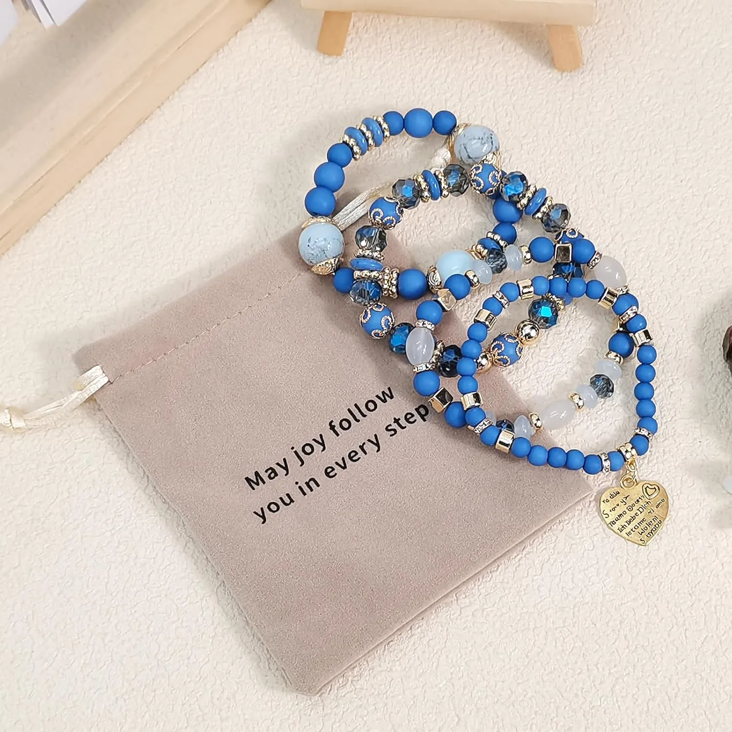 Bohemian Beaded Stretch Bracelet Set, Boho Crystal Jewelry Mothers Birthday Gifts for Women Mom Grandma Girls