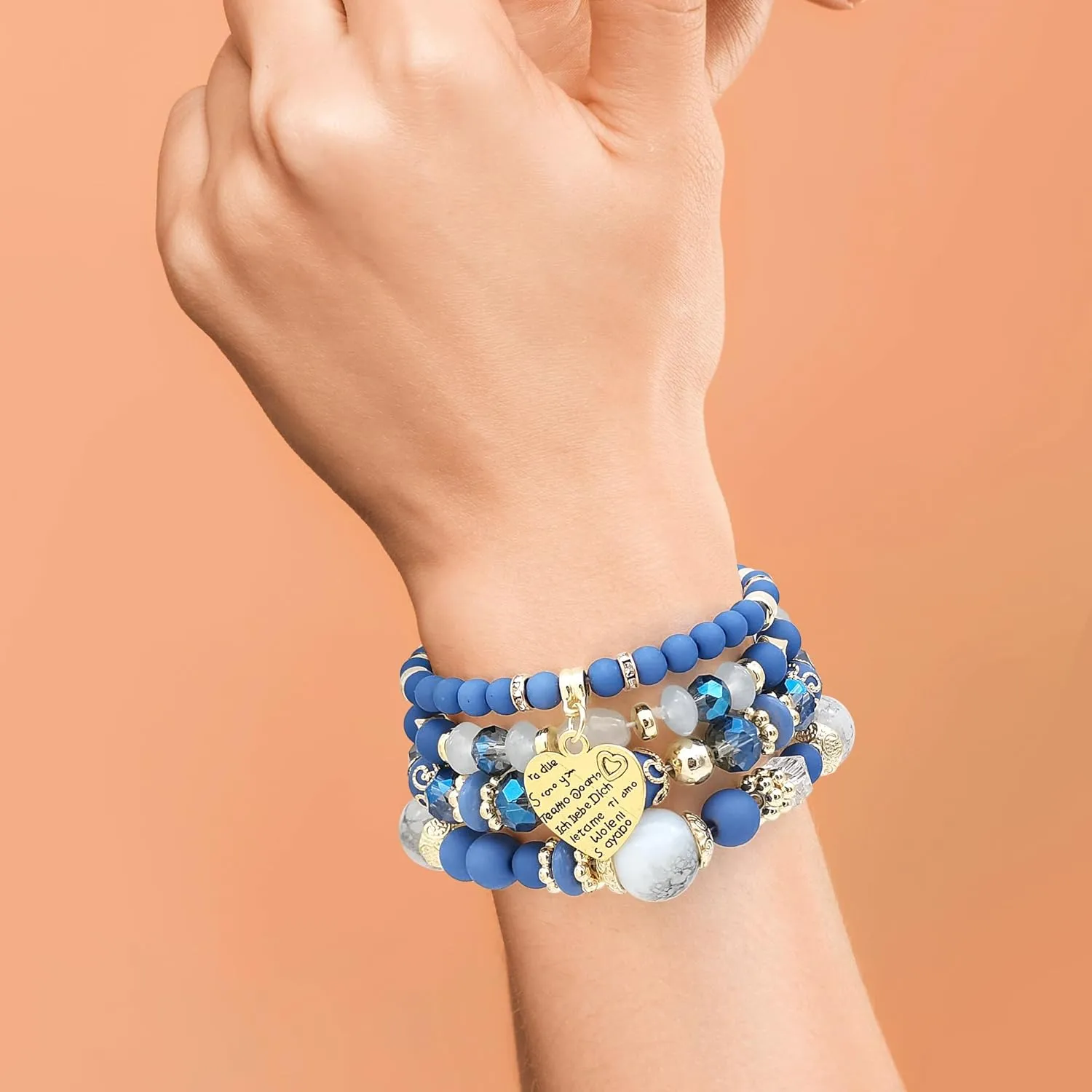 Bohemian Beaded Stretch Bracelet Set, Boho Crystal Jewelry Mothers Birthday Gifts for Women Mom Grandma Girls