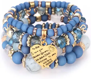 Bohemian Beaded Stretch Bracelet Set, Boho Crystal Jewelry Mothers Birthday Gifts for Women Mom Grandma Girls