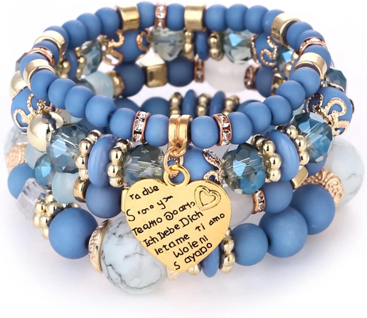 Bohemian Beaded Stretch Bracelet Set, Boho Crystal Jewelry Mothers Birthday Gifts for Women Mom Grandma Girls